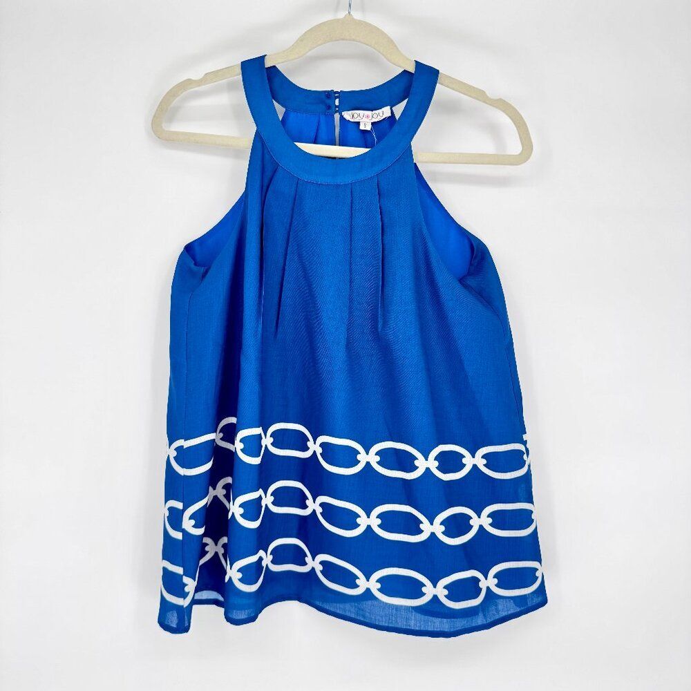 Joy Joy Blue Chain Print Halter Top Womens Size S Coastal Chic Nautical